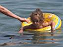 Ekin likes to sit and rest in her floaters.